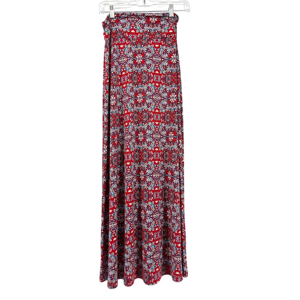 Gilli Red Floral Polyester A-line Skirt Ruched Waist Midi (4)